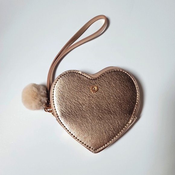 LC Lauren Conrad Dusty Pink and Rose Gold Heart Coinpurse Wallet Wristlet - Picture 1 of 5